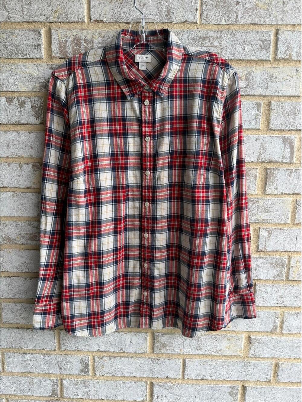 J. Crew Long Sleeve Button Up Collared Plaid Cotton Shirt Women's Size XL